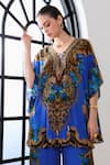 Shop_Zariaah_Blue Viscose, Silk Crystals V-neck Leopard Print Two-piece Set _Online_at_Aza_Fashions