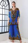 Buy_Zariaah_Blue Viscose, Silk Crystals V-neck Leopardess Butterfly Top _at_Aza_Fashions