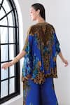 Shop_Zariaah_Blue Viscose, Silk Crystals V-neck Leopardess Butterfly Top _at_Aza_Fashions