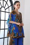 Zariaah_Blue Viscose, Silk Crystals V-neck Leopardess Butterfly Top _Online_at_Aza_Fashions