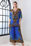 Buy_Zariaah_Blue Viscose, Silk Crystals Leopardess Trousers _at_Aza_Fashions