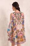 Shop_Zariaah_Pink Viscose, Silk Crystals V-neck Peacock Paradise Kaftan Dress _at_Aza_Fashions