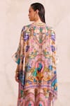 Shop_Zariaah_Pink Viscose, Silk Crystals Button-down Neck Peacock Dreams Kaftan Top _at_Aza_Fashions