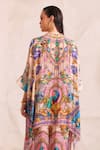 Shop_Zariaah_Pink Viscose, Silk Crystals Collared Peacock Print Kaftan Set _at_Aza_Fashions