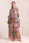 Buy_Zariaah_Pink Viscose, Silk Crystals Peacock Dreams Hand Embellished Trousers _at_Aza_Fashions