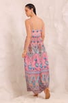 Shop_Zariaah_Pink Viscose, Silk Crystals Open Neck Peacock Dreams Midi Dress _at_Aza_Fashions