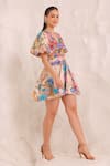 Buy_Zariaah_Pink Viscose, Silk Crystals V-neck Peacock Paradise Mini Dress _Online_at_Aza_Fashions