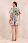 Shop_Zariaah_Pink Viscose, Silk Crystals V-neck Peacock Paradise Mini Dress _at_Aza_Fashions