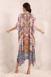 Shop_Zariaah_Pink Viscose, Silk Crystals Open Neck Peacock Paradise Kaftan _at_Aza_Fashions