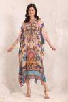 Zariaah_Pink Viscose, Silk Crystals Open Neck Peacock Paradise Kaftan _Online_at_Aza_Fashions