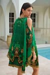Shop_Zariaah_Green Viscose, Silk Crystals V-neck Emerald Leopardess Kaftan Dress _at_Aza_Fashions