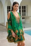 Buy_Zariaah_Green Viscose, Silk Crystals V-neck Emerald Leopardess Kaftan Dress _Online_at_Aza_Fashions