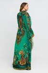 Shop_Zariaah_Green Viscose, Silk, Chiffon Crystals Emerald Leopardess High-neck Maxi Kaftan _at_Aza_Fashions