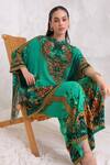 Buy_Zariaah_Green Viscose, Silk Crystals Button-down Neck Emerald Leopardess Kaftan Top 