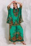 Buy_Zariaah_Green Viscose, Silk Emerald Leopardess Trousers _Online_at_Aza_Fashions