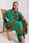Shop_Zariaah_Green Viscose, Silk Emerald Leopardess Trousers _Online_at_Aza_Fashions