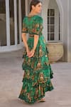 Shop_Zariaah_Green Viscose, Silk Crystals V-neck Emerald Leopardess Cross Over Maxi Dress _at_Aza_Fashions