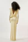 Shop_Deme By Gabriella_Yellow Lycra Cowl Neck Plunged Draped Gown _at_Aza_Fashions