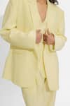 Buy_Deme By Gabriella_Yellow Faux Leather V-neck Danielle Plain Blazer Pant Set _Online_at_Aza_Fashions