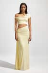 Buy_Deme By Gabriella_Yellow Lycra One Shoulder Solid Draped Crop Top With Ruched Long Skirt _at_Aza_Fashions