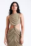 Deme By Gabriella_Grey Net, Maheshwari Cowl Neck Krysta Waist Cut-out Gown _Online_at_Aza_Fashions