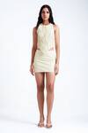 Buy_Deme By Gabriella_Off White Leather Round Neck Jodie Textured Top With Skirt _at_Aza_Fashions