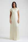 Buy_Deme By Gabriella_Off White Satin Round Neck Lea Cowl Back Gown _at_Aza_Fashions