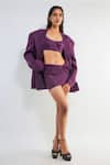 Deme By Gabriella_Wine Microfiber Round Neck, Collared Debbie Plain Jacket Skirt Set _Online_at_Aza_Fashions