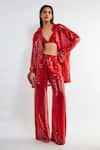 Buy_Deme By Gabriella_Red Crepe Sequins Collared Tracy Shirt And Pant Set _at_Aza_Fashions