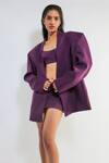 Shop_Deme By Gabriella_Wine Microfiber Round Neck, Collared Debbie Plain Jacket Skirt Set _Online_at_Aza_Fashions