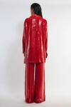 Shop_Deme By Gabriella_Red Crepe Sequins Collared Tracy Shirt And Pant Set _at_Aza_Fashions