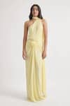 Buy_Deme By Gabriella_Yellow Silk Sequins One Shoulder Lidia Embroidered Dress _at_Aza_Fashions