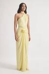 Deme By Gabriella_Yellow Silk Sequins One Shoulder Lidia Embroidered Dress _Online_at_Aza_Fashions