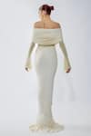 Shop_Deme By Gabriella_Off White Net, Lycra Off-shoulder Draped Bodice Gathered Waist Gown _at_Aza_Fashions