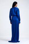 Shop_Deme By Gabriella_Blue Satin Collared Edith Thigh Slit Gown _at_Aza_Fashions