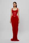 Buy_Deme By Gabriella_Red Net And Malai Lycra Scoop Neck Corset Gown _at_Aza_Fashions
