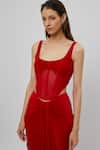 Shop_Deme By Gabriella_Red Net And Malai Lycra Scoop Neck Corset Gown _at_Aza_Fashions