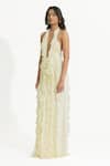 Buy_Deme By Gabriella_Off White Net, Chiffon, Lycra Ruffles Halter Neck Ela Dress _Online_at_Aza_Fashions
