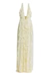 Deme By Gabriella_Off White Net, Chiffon, Lycra Ruffles Halter Neck Ela Dress _at_Aza_Fashions