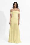 Deme By Gabriella_White Crepe, Lycra Off-shoulder Maria Pleated Mermaid Dress _at_Aza_Fashions