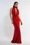 Buy_Deme By Gabriella_Red Satin Cowl Neck Cathy Backless Maxi Dress _at_Aza_Fashions
