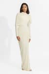 Buy_Deme By Gabriella_White Net, Maheshwari Round Neck Paulina Pleated Draped Dress _at_Aza_Fashions