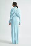 Shop_Deme By Gabriella_Blue Net, Lycra High Neck Kenny Plain Draped Dress _at_Aza_Fashions