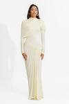 Deme By Gabriella_White Net, Maheshwari Round Neck Paulina Pleated Draped Dress _Online_at_Aza_Fashions