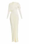 Shop_Deme By Gabriella_White Net, Maheshwari Round Neck Paulina Pleated Draped Dress _Online_at_Aza_Fashions