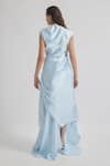 Shop_Deme By Gabriella_Blue Satin Cowl Neck Azura Solid Draped Dress _at_Aza_Fashions
