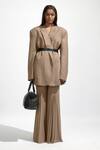Buy_Deme By Gabriella_Grey Net, Suede Solid Flared Pant _at_Aza_Fashions