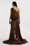Shop_Deme By Gabriella_Brown Chiffon One Shoulder Ava Solid Slit Dress _at_Aza_Fashions