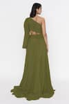 Shop_Deme By Gabriella_Green Crepe One Shoulder Gown_at_Aza_Fashions