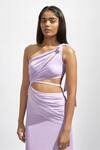 Shop_Deme By Gabriella_Purple Lycra One Shoulder Solid Draped Dress _Online_at_Aza_Fashions